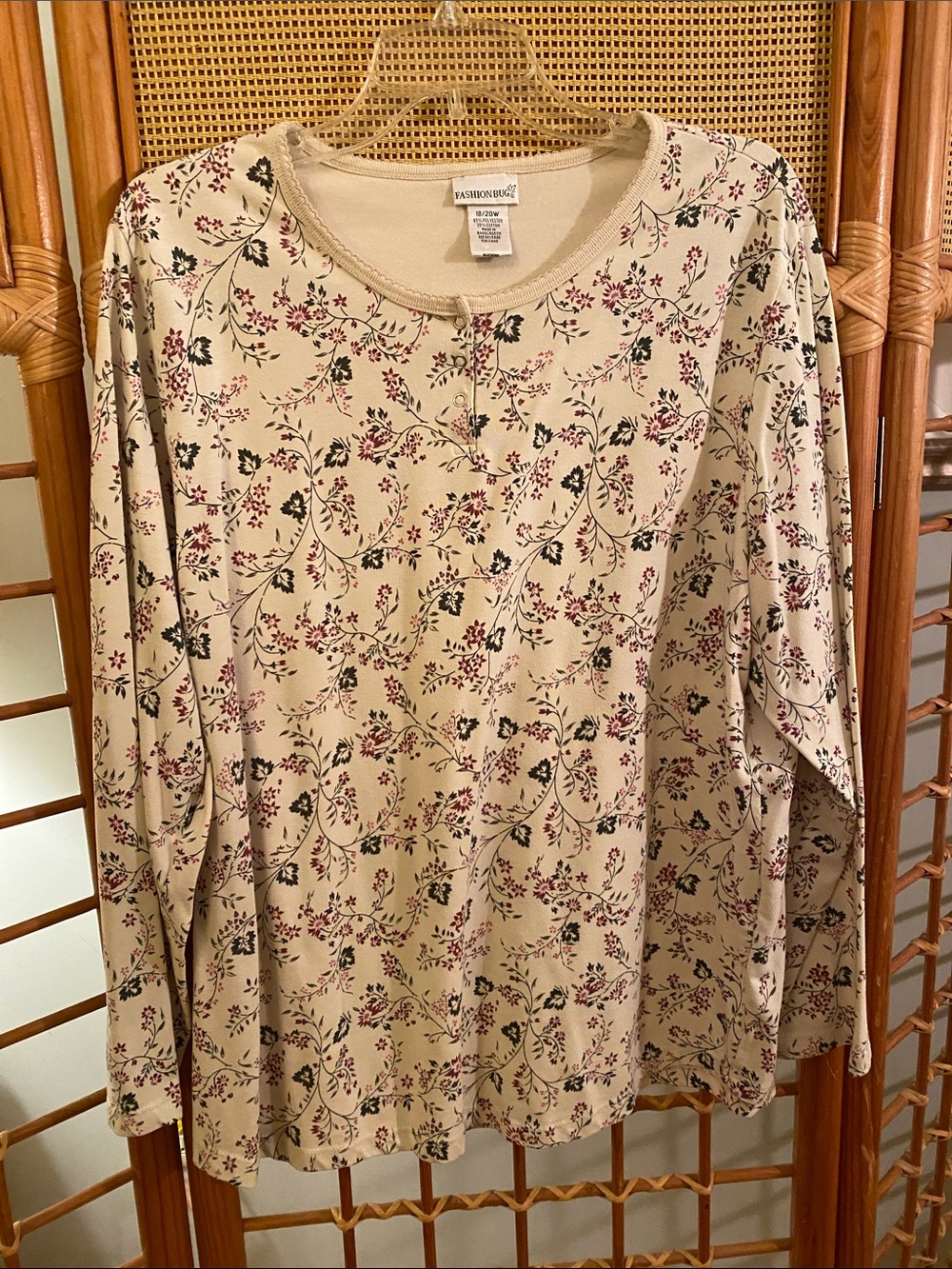 Fashion Bug Cream Floral Long Sleeve Tee with Pink and Black Accents